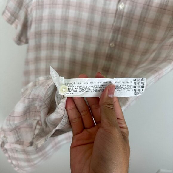Zara Man Linen Blend Button Down Shirt M Pink Plaid Minimalist Contemporary - Picture 6 of 10